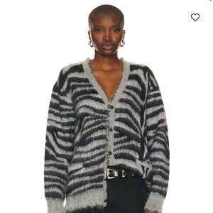 R13 DISTRESSED ZEBRA-PRINT CARDIGAN IN ZEBRA JACQUARD NWT
